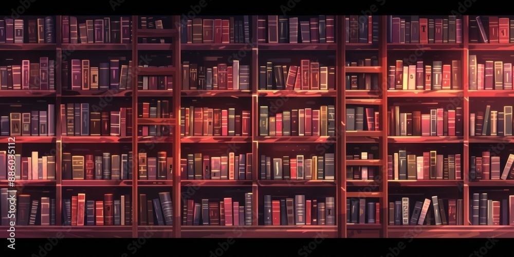 A Wall of Books in a Dimly Lit Room A Wall of Books in a Dimly Lit Room