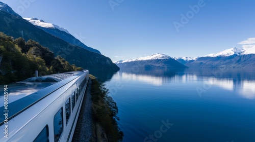 Retirees embarking on a scenic train voyage, passing through breathtaking landscapes, a leisurely and memorable excursion photo