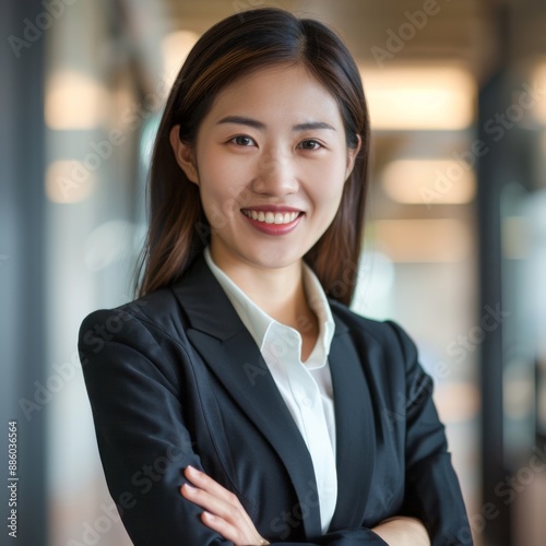 customer service person chinese half body smile in suit