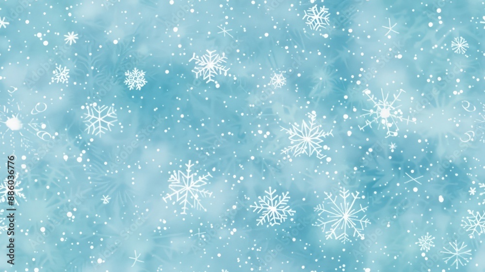 A seamless winter pattern featuring various white snowflakes on a blue background, creating a festive and chilly atmosphere. A seamless winter pattern featuring various white snowflakes on a blue background, creating a festive and chilly atmosphere.