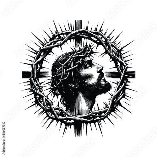 Crown of Thorns, Create an image of the crown of thorns placed on the cross