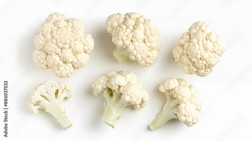 Cauliflower isolated on a white background. top view Cauliflower isolated on a white background. top view