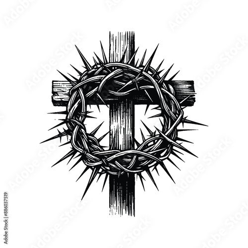 Crown of Thorns, Create an image of the crown of thorns placed on the cross