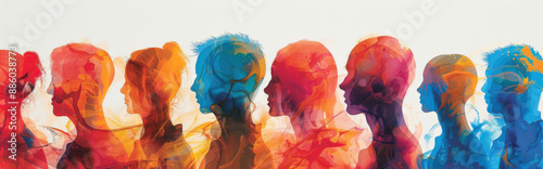 illustration with multiple overlapping and transparent figures within one silhouette, showing the fragmented sense of self and the coexistence of various identities in schizophrenia