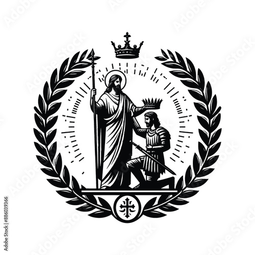 Crown of Victory Illustrate Jesus placing a laurel wreath on a faithful warrior