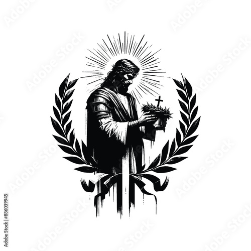Crown of Victory Illustrate Jesus placing a laurel wreath on a faithful warrior