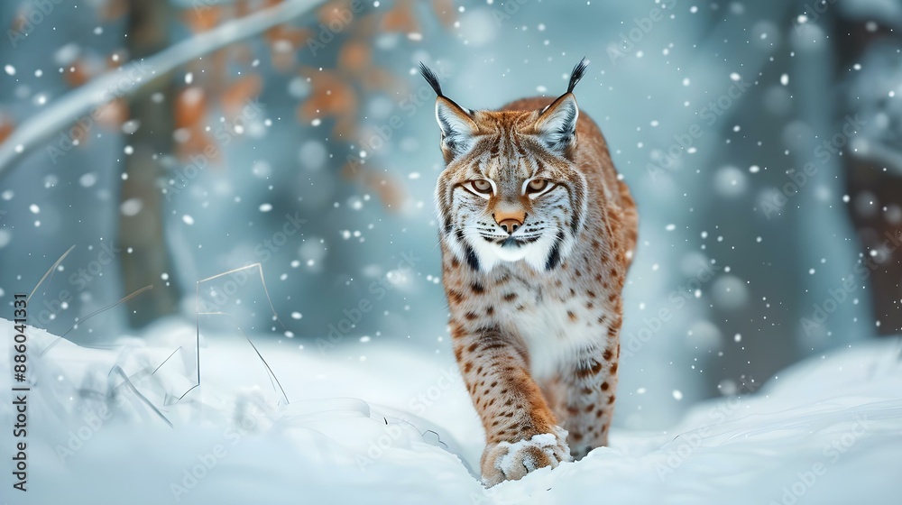 Obraz premium Lynx walking in the snow