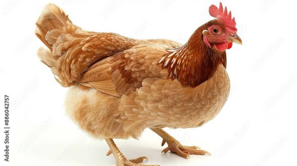 Fototapeta premium Young brown hen isolated on white background.