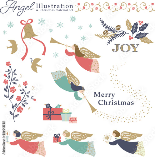 クリスマスと天使の素材ベクターイラスト