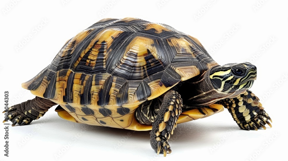 Fototapeta premium Hermann tortoise turtle dhermann testudo hermanni isolated white background studio lighting profile view side view entire full whole