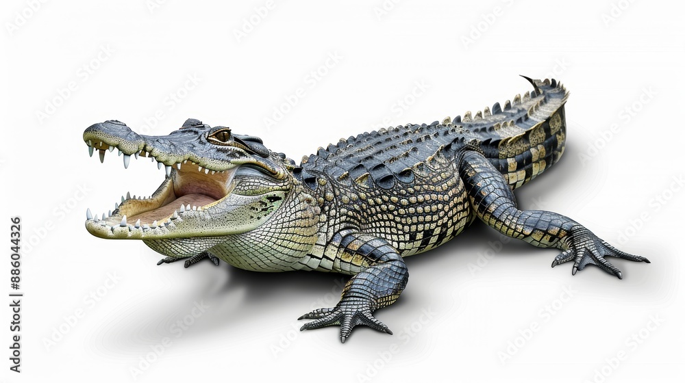 Fototapeta premium Large Crocodile open mouth isolated on white background.