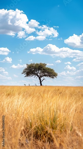 Solitary Tree in the Golden Grassland