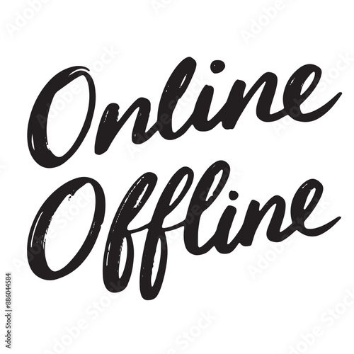 Online Offline text lettering. Hand drawn vector art.