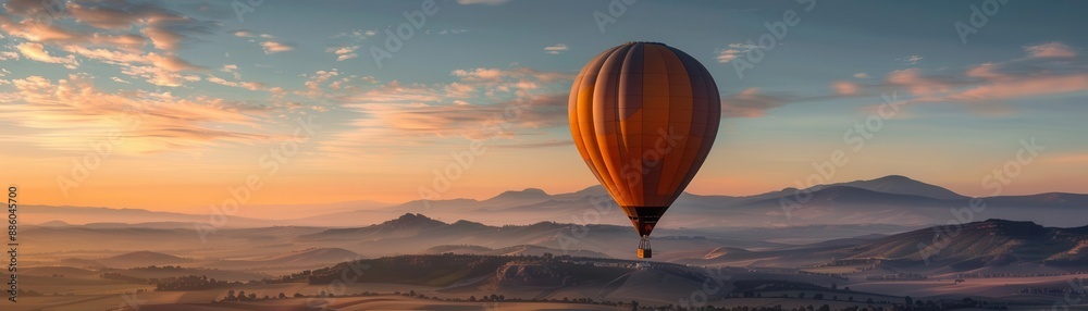 Obraz premium A hot air balloon office floating above a picturesque landscape