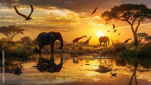 Magical African Wildlife Safari Scene