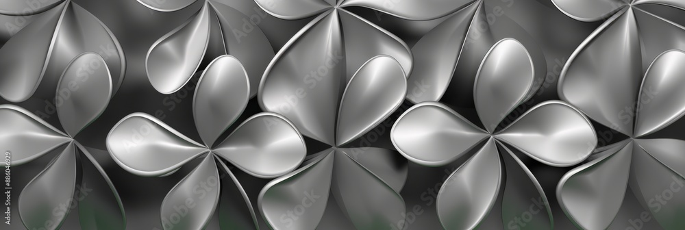 Close up of silver metallic flower shapes, creating a pattern Close up of silver metallic flower shapes, creating a pattern