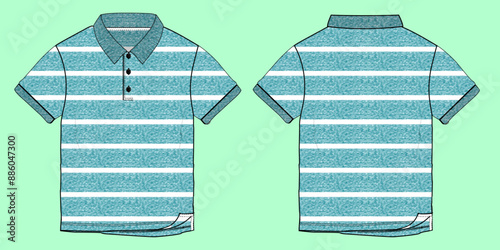 boys short sleeve stripe pique polo fashion illustration flat sketch vector. 