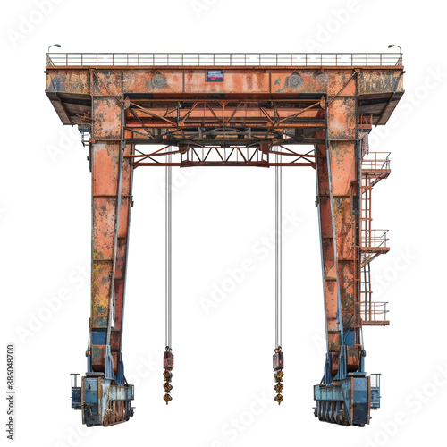 Industrial Gantry Crane for Port or Railway Isolated on Transparent or White Background, PNG