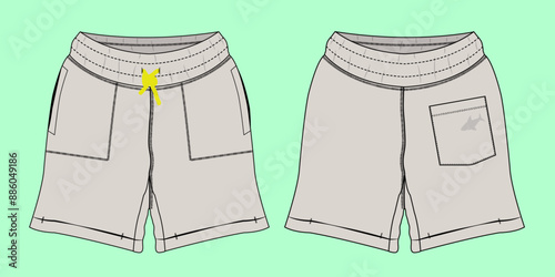 terry fleece ecru shorts fashion illustration flat sketch vector.