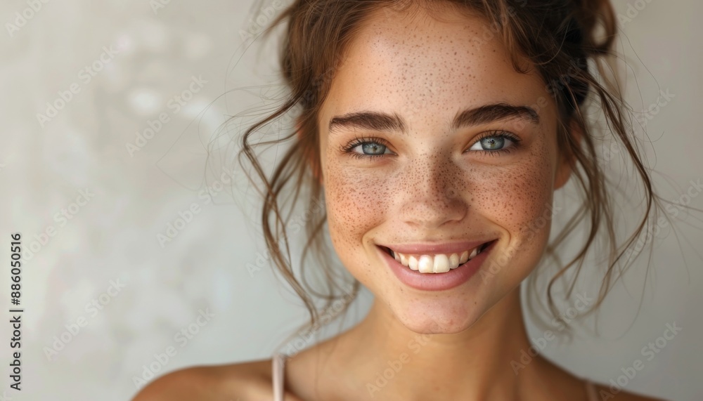 Young woman with clear skin smiling at the camera Young woman with clear skin smiling at the camera