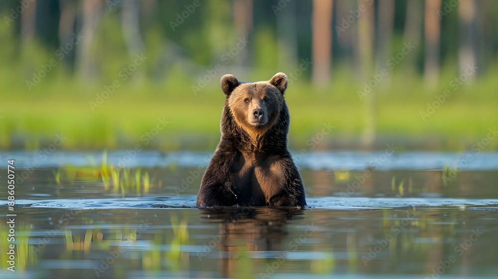 Panoramic view of brown bear in bog Panoramic view of brown bear in bog