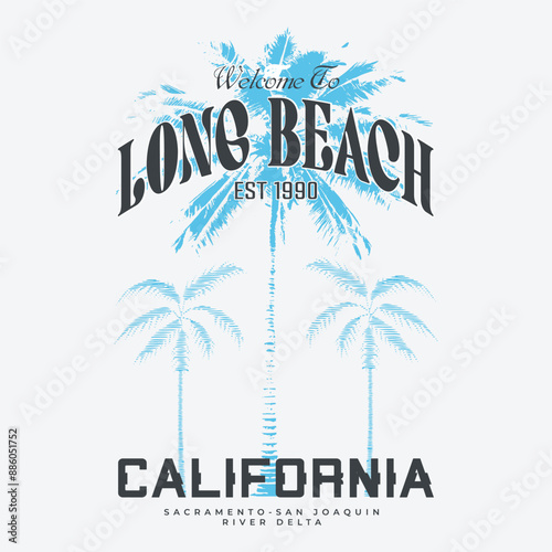 Long beach, summer vibes hand draw, summer beach slogan with beach illustration, Hawaii, Aloha surf typography for t-shirt print , beach vector print,