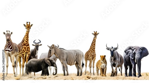 Large group of African safari wildlife animals