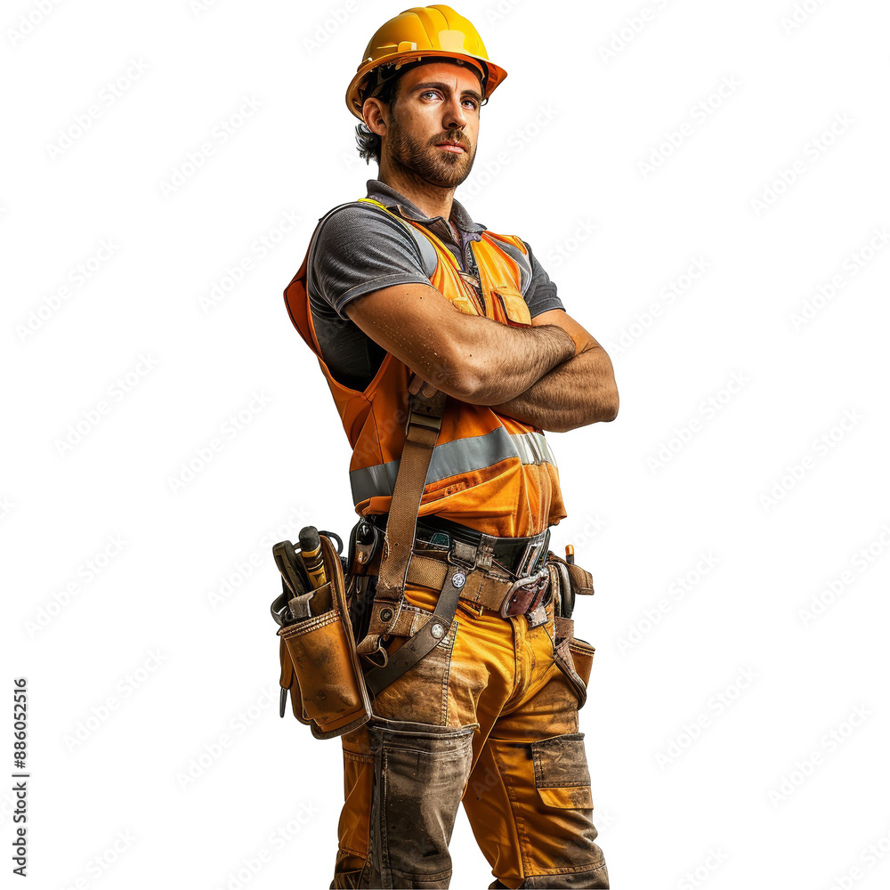 Safety Poster Worker Isolated on Transparent or White Background, PNG Safety Poster Worker Isolated on Transparent or White Background, PNG