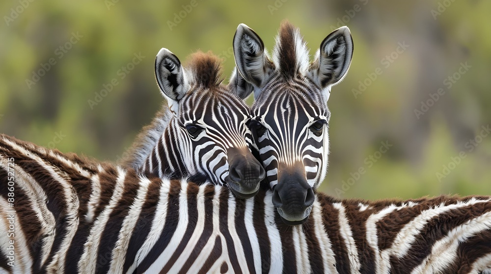 Zebra foal resting its head on the back Zebra foal resting its head on the back