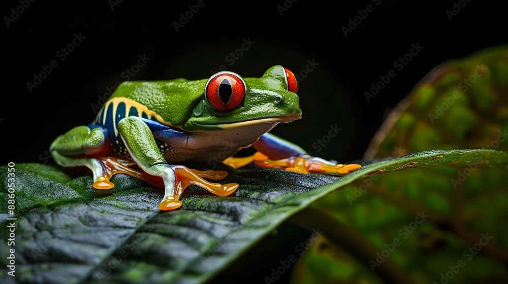 Fototapeta premium Red-eyed tree frog (Agalychnis callidryas) on a leaf