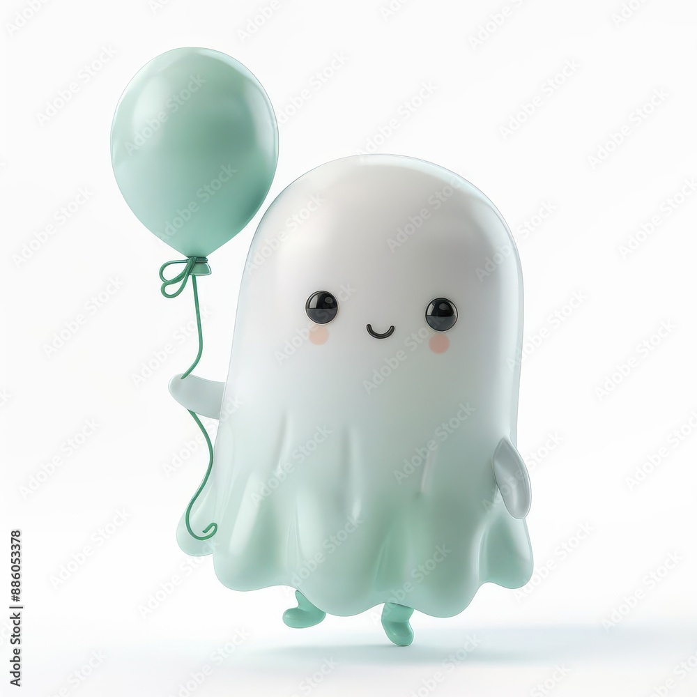 Baby ghost with balloon clipart, Halloween theme, 3D illustration, pastel colors, isolated on white background Baby ghost with balloon clipart, Halloween theme, 3D illustration, pastel colors, isolated on white background