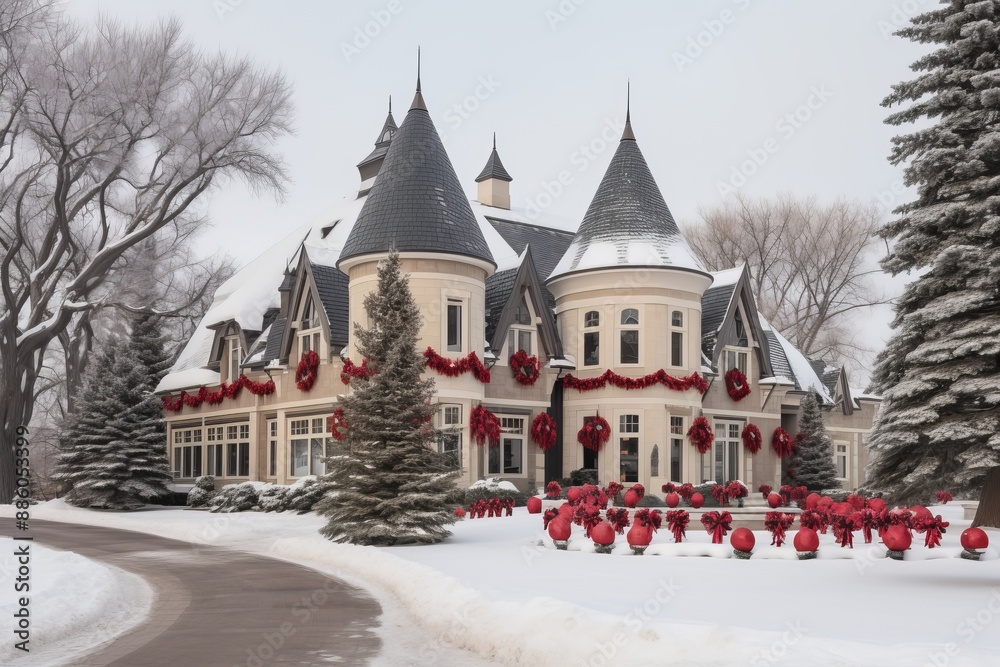 House adorned with christmas lights and decorations for the festive holiday season House adorned with christmas lights and decorations for the festive holiday season