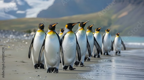 King penguins walking on the beach at St. Andrews