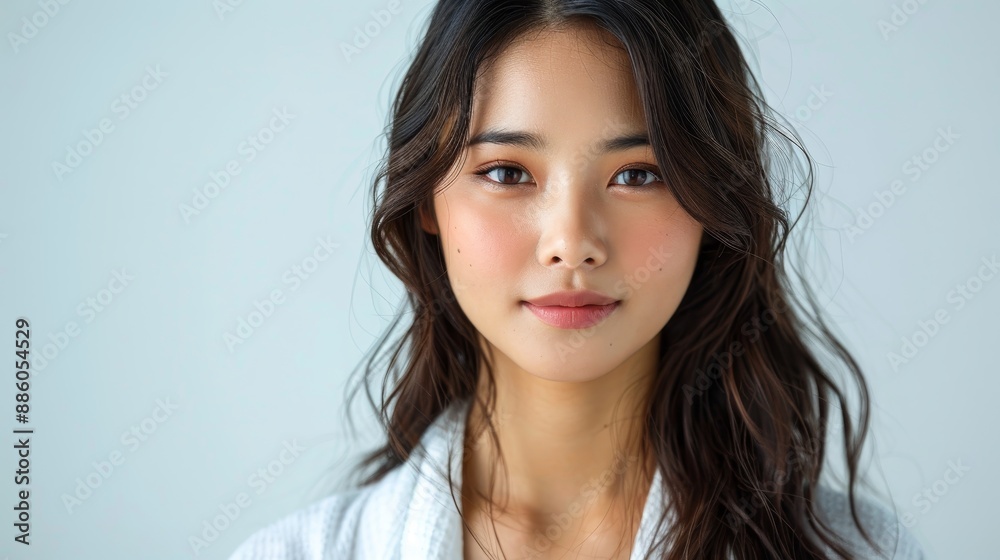 Portrait of Young woman in spa bathrobe taking shower bath in studio background,Beauty treatment, body and skin care concept,after showering,Spa and Health care,copy space. Portrait of Young woman in spa bathrobe taking shower bath in studio background,Beauty treatment, body and skin care concept,after showering,Spa and Health care,copy space.
