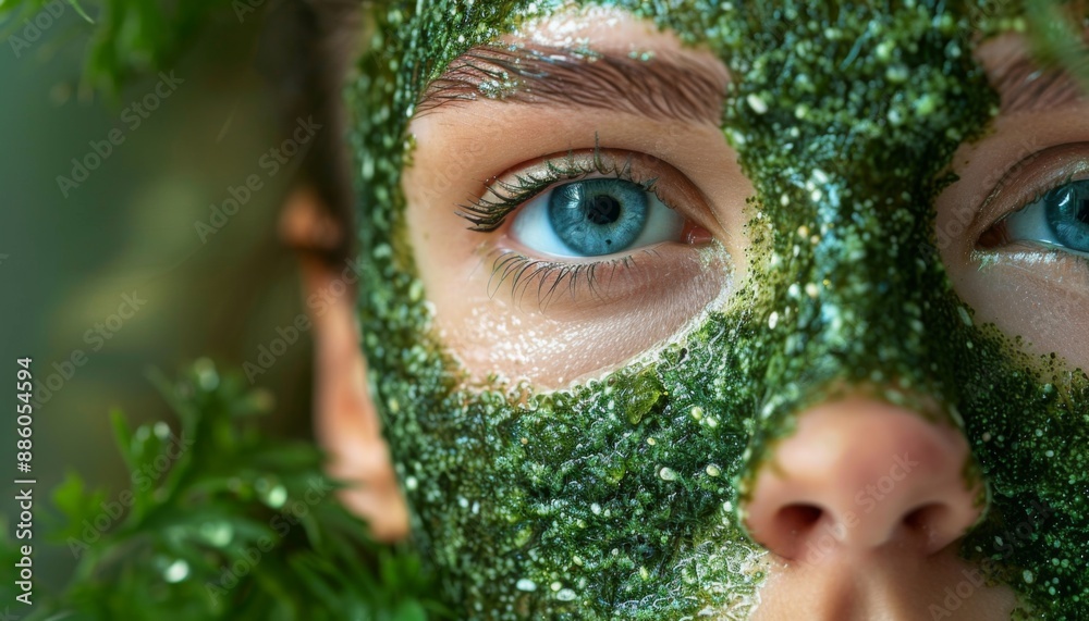 Woman with seaweed wrap on face, spa healthy skin, detoxifying skin treatment Woman with seaweed wrap on face, spa healthy skin, detoxifying skin treatment