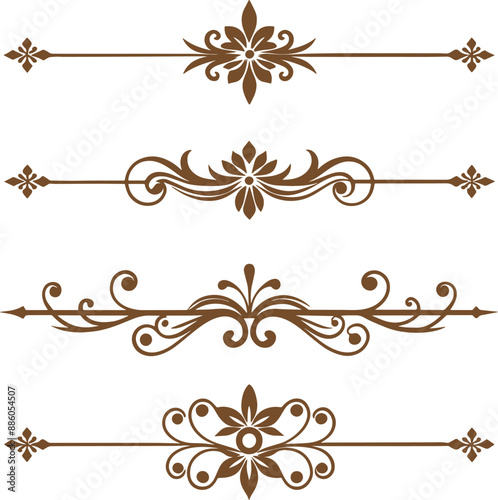 Dividers thin line elements set. Border underline for text page, book, invitation, wedding card, certificate