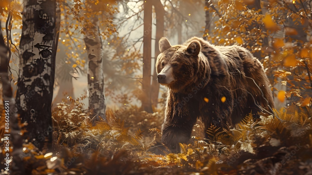 Brown bear in autumn forest