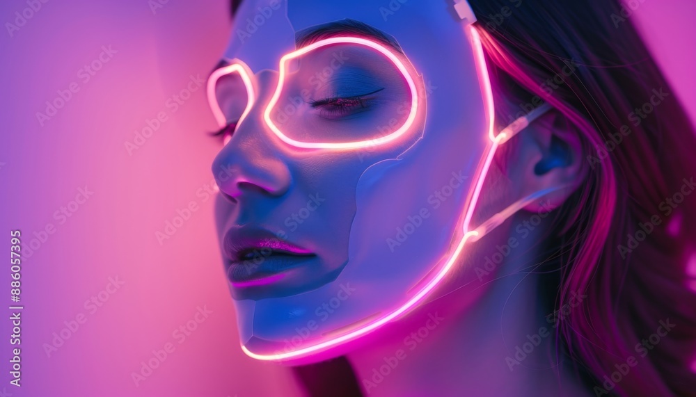 Woman under LED light therapy mask, spa healthy skin, advanced skincare technology Woman under LED light therapy mask, spa healthy skin, advanced skincare technology