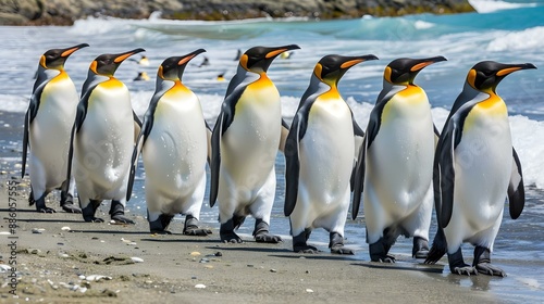 King penguins walking the beach at St. Andrews