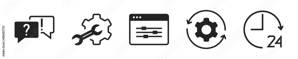 Technical support icon set. Set of 5 outline icons related to technical support. Linear icon collection. Technical support outline icons collection. Editable stroke. Vector illustration. Technical support icon set. Set of 5 outline icons related to technical support. Linear icon collection. Technical support outline icons collection. Editable stroke. Vector illustration.