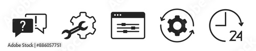 Technical support icon set. Set of 5 outline icons related to technical support. Linear icon collection. Technical support outline icons collection. Editable stroke. Vector illustration.