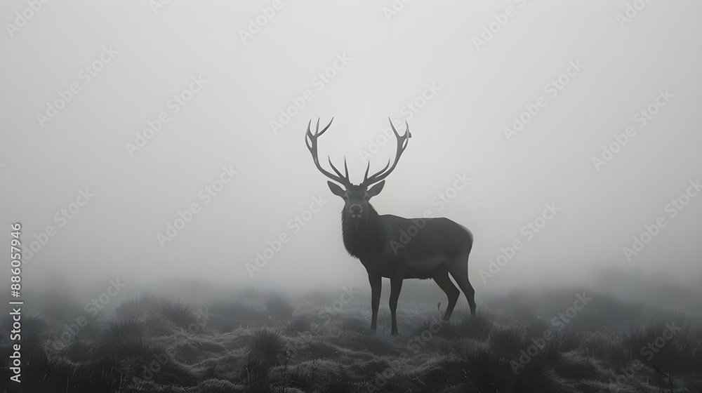 Obraz premium Red deer stag silhouette in the mist