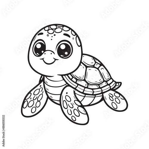 Cute cartoon turtle Coloring book for children Vector illustration
