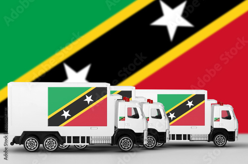 Saint Kitts and Nevis flag depicted on side wall of white delivery van close up. Shipping and local delivery concept photo