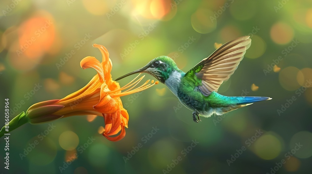 Fototapeta premium Long-tailed Sylph Hummingbird (Aglaiocercus kingi)