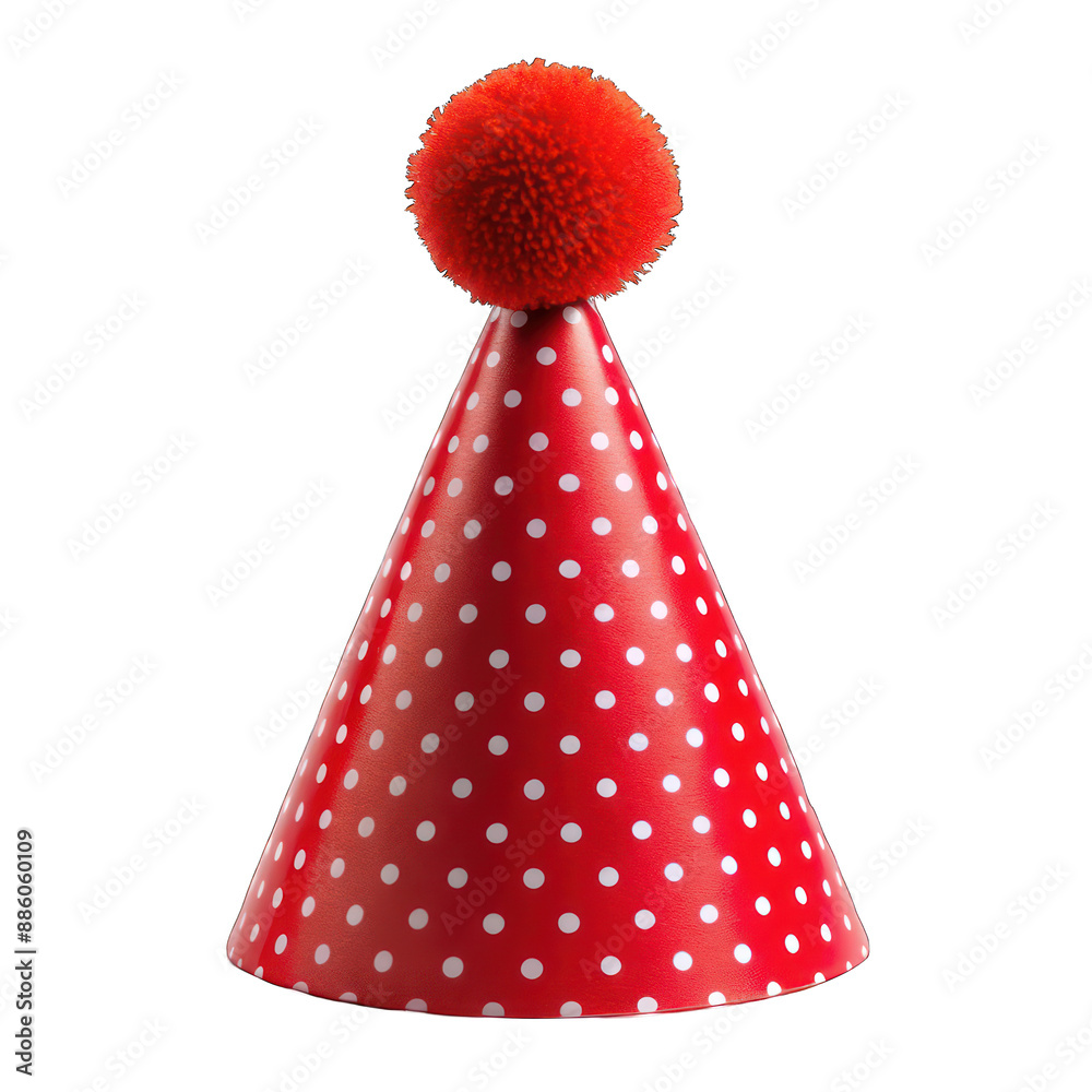 Red birthday party hat decorated isolated on transparent background Red birthday party hat decorated isolated on transparent background