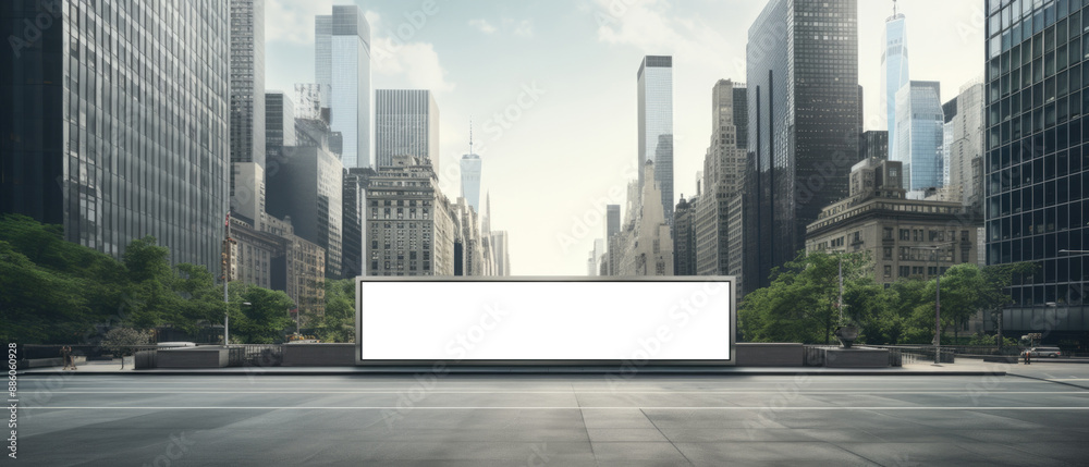 Futuristic Blank Billboard Mockup on Architectural Building in Dynamic Financial District Futuristic Blank Billboard Mockup on Architectural Building in Dynamic Financial District