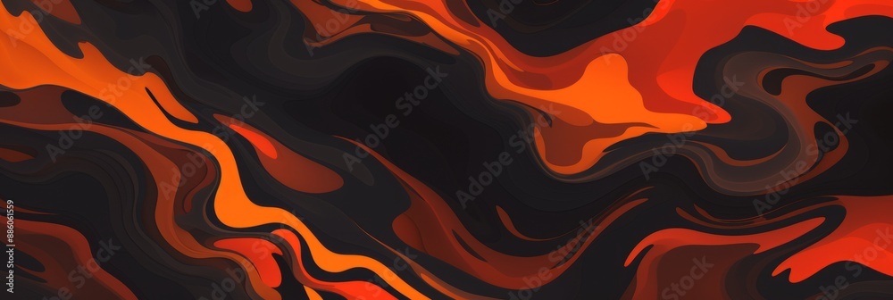 Abstract digital art featuring a swirling pattern in black, orange, and red Abstract digital art featuring a swirling pattern in black, orange, and red