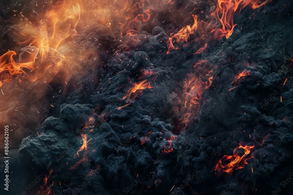 Fire burning and creating molten rock with a textured background Fire burning and creating molten rock with a textured background