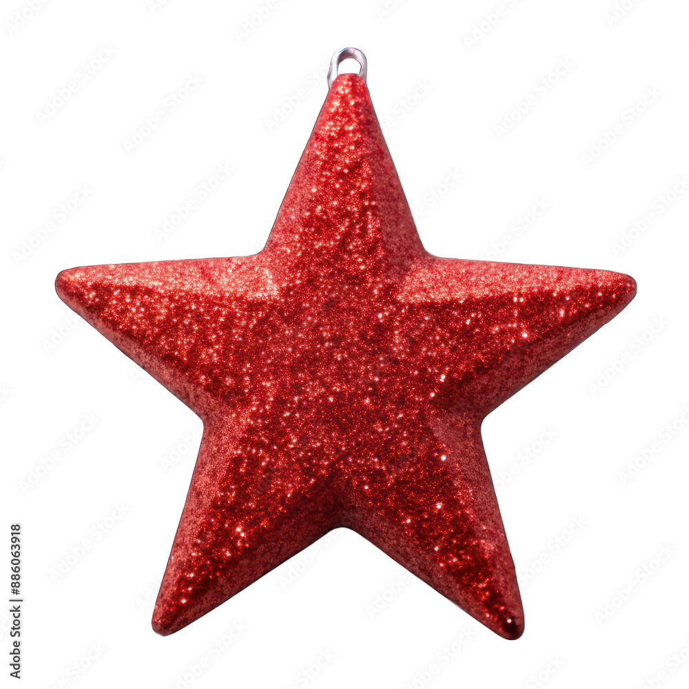 Red glitter star decoration isolated on transparent background Red glitter star decoration isolated on transparent background